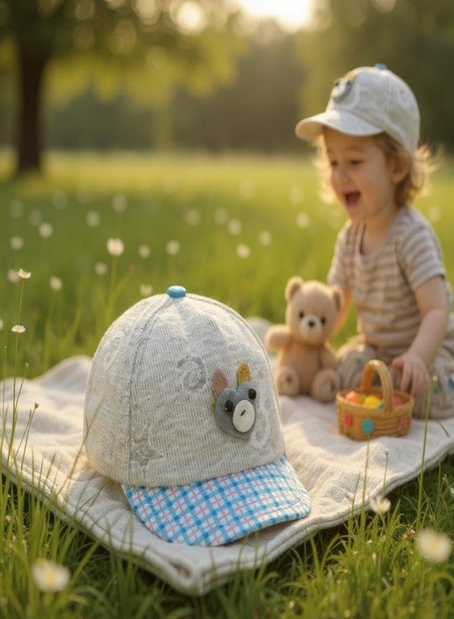 FAMWRAPZ Baby Cap with Cute Monster Applique, Cotton Corduroy, Striped Brim, - Soft & Comfortable Sun Protection Hat for Newborns (0-6 Months), Grey - Image 2