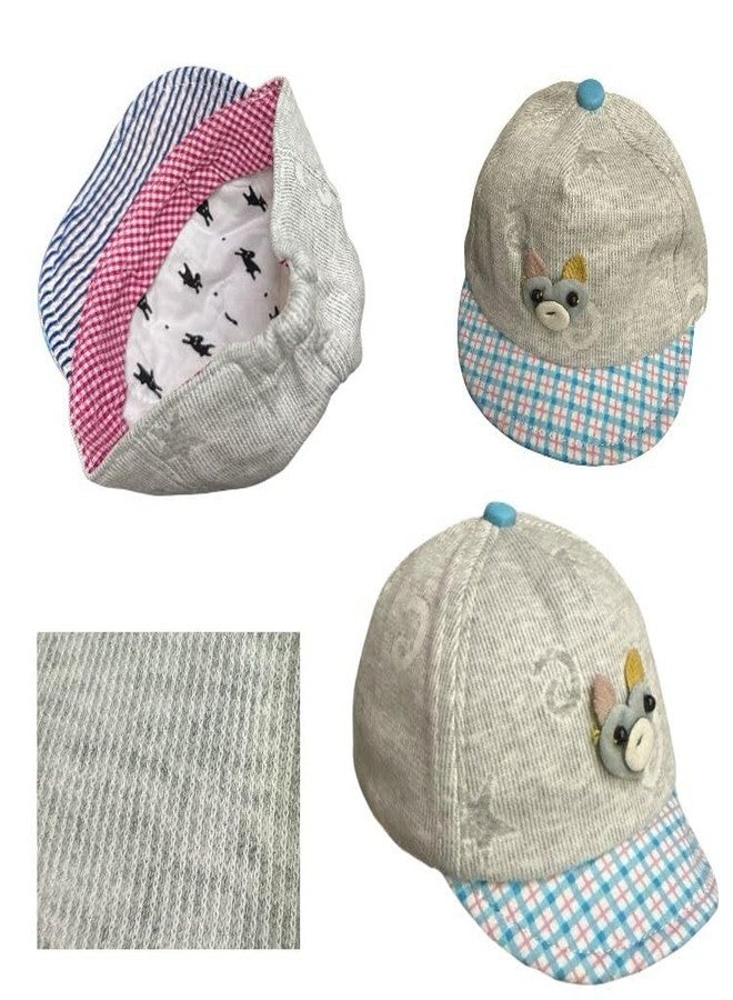 FAMWRAPZ Baby Cap with Cute Monster Applique, Cotton Corduroy, Striped Brim, - Soft & Comfortable Sun Protection Hat for Newborns (0-6 Months), Grey - Image 5