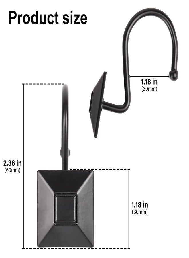 Resze Decorative Square Shower Curtain Hooks,Heavy Duty Solid Shower Curtain Rings,Rustproof Metal Shower Hooks for Bathroom Shower Rod, Curtain Hooks for Living Room Bathroom Decor,Set of 12, Black - Image 2