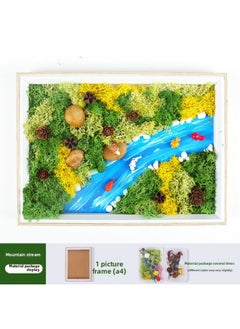 Creative DIY Bamboo-woven Eternal Moss Painting Material Package Handmade Plant Micro-landscape Painting Photo Frame Warm-up Group Building Activity-Color:A4 Photo Frame Mountain Stream