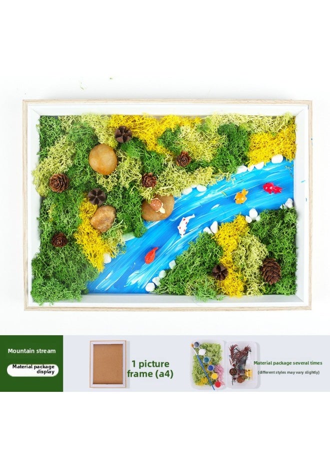 Generic - Creative DIY Bamboo-woven Eternal Moss Painting Material Package Handmade Plant Micro-landscape Painting Photo Frame Warm-up Group Building Activity-Color:A4 Photo Frame Mountain Stream - Image 1