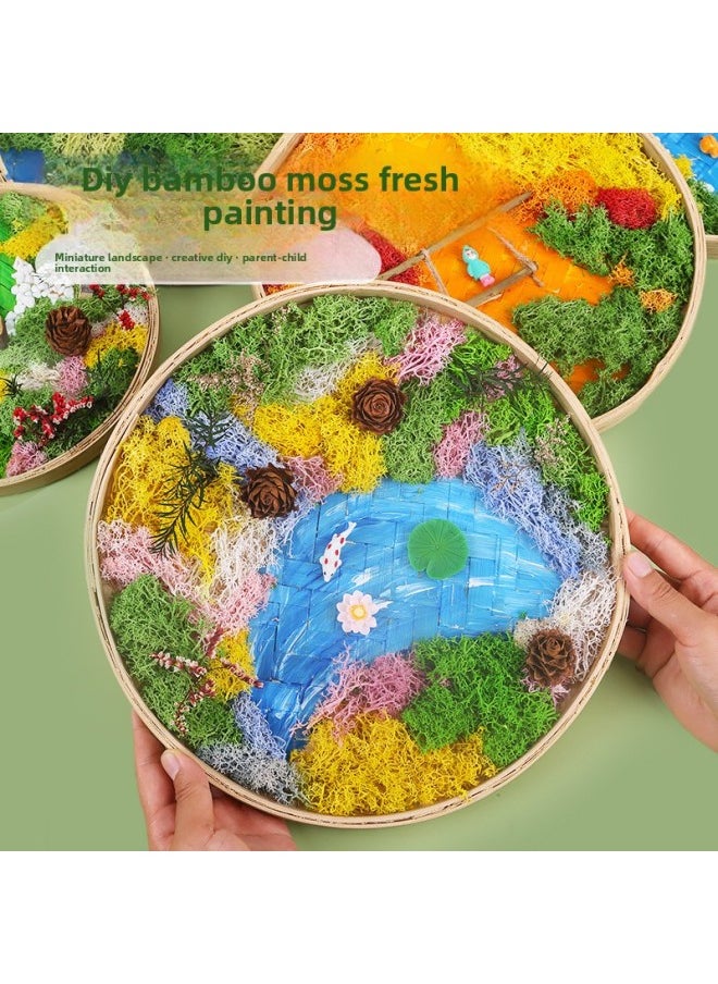 Generic - Creative DIY Bamboo-woven Eternal Moss Painting Material Package Handmade Plant Micro-landscape Painting Photo Frame Warm-up Group Building Activity-Color:A4 Photo Frame Mountain Stream - Image 1