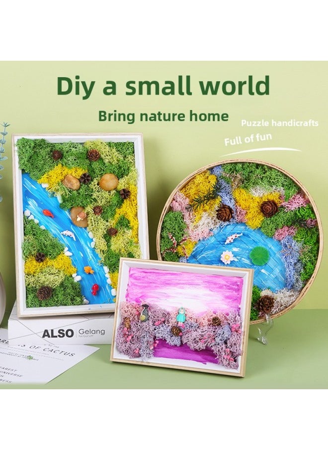 Generic - Creative DIY Bamboo-woven Eternal Moss Painting Material Package Handmade Plant Micro-landscape Painting Photo Frame Warm-up Group Building Activity-Color:A4 Photo Frame Mountain Stream - Image 1