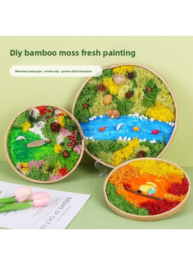 Generic - Creative DIY Bamboo-woven Eternal Moss Painting Material Package Handmade Plant Micro-landscape Painting Photo Frame Warm-up Group Building Activity-Color:A4 Photo Frame Mountain Stream - Image 1