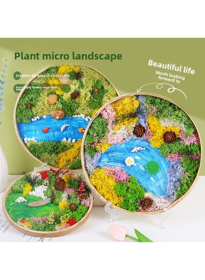 Generic - Creative DIY Bamboo-woven Eternal Moss Painting Material Package Handmade Plant Micro-landscape Painting Photo Frame Warm-up Group Building Activity-Color:A4 Photo Frame Mountain Stream - Image 1