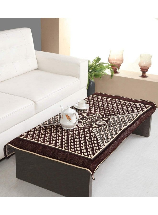 Nendle Jacquard Weaved Velvet Geometric Sofa Center Square Table Cover For 4 Seater (Brown, Standard) - Image 1