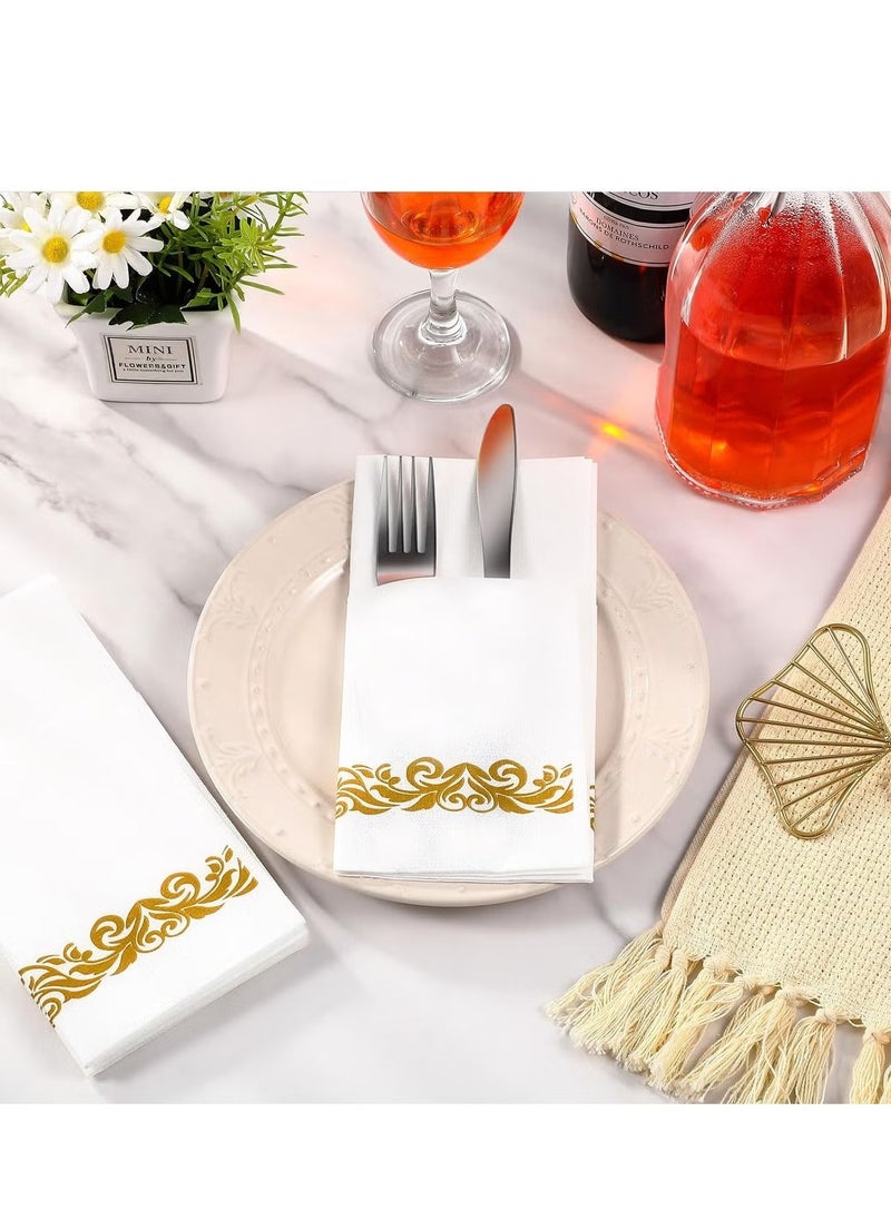 Bukela 50 Pieces Disposable Cloth Like Napkins, Built-in Flatware Pocket, Wedding Party Linen Feel White Napkin, Prefolded for Silverware  - Image 3