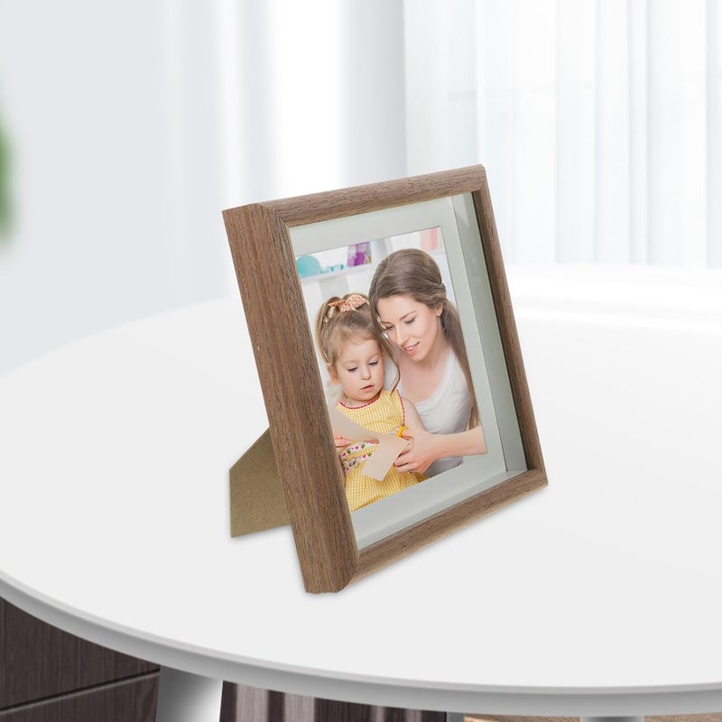 Zerodeko Wood Photo Frame 7-inch Square Walnut Finish DIY Hollow Tabletop Picture Holder for 18x18cm Artwork Bedroom Decor Party Ornament - Image 5