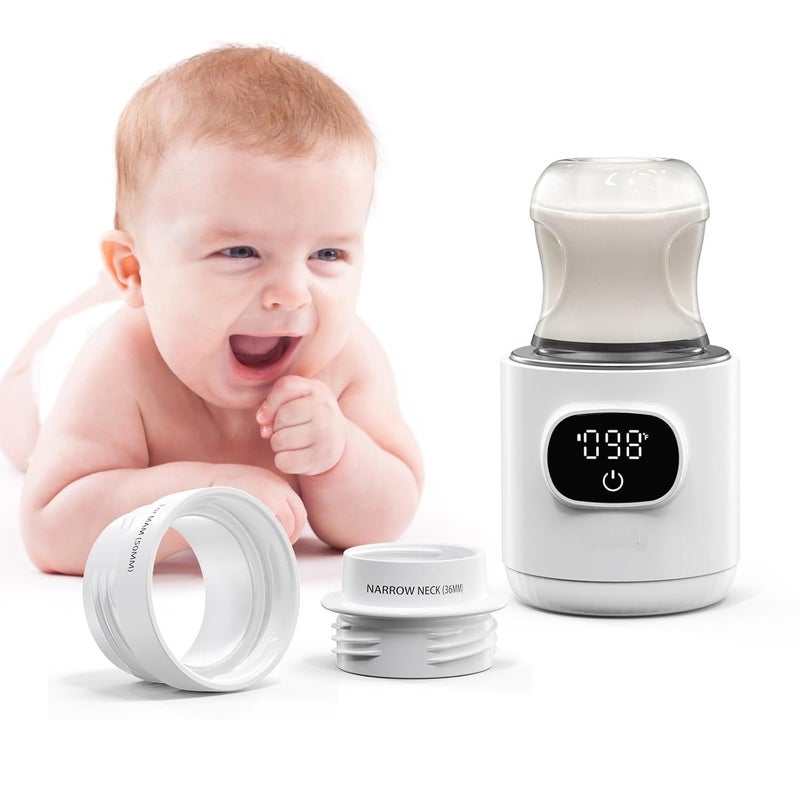 OMTech Bottle Warmer Fast Heating Portable Bottle Warmer with 2 Adapters Smart Temperature Control LCD Display LeakProof Cordless Baby Bottle Warmer for Breastmilk or Formula - Image 1