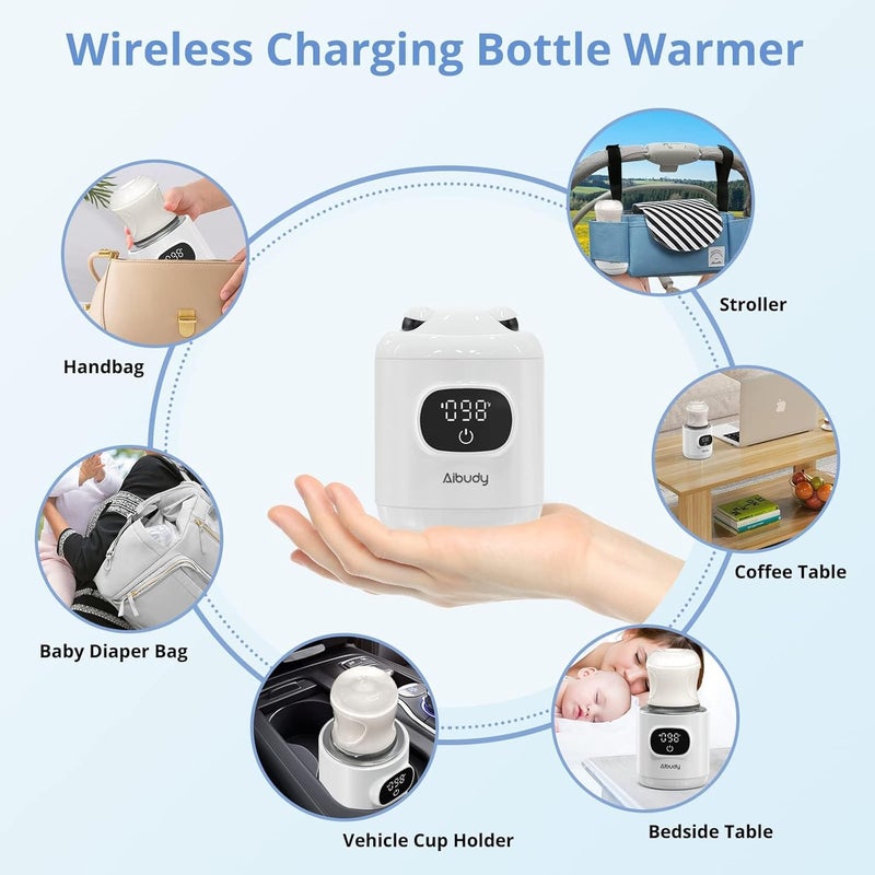 OMTech Bottle Warmer Fast Heating Portable Bottle Warmer with 2 Adapters Smart Temperature Control LCD Display LeakProof Cordless Baby Bottle Warmer for Breastmilk or Formula - Image 5
