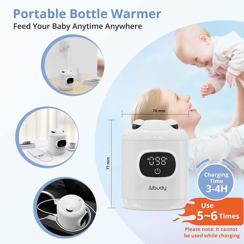 OMTech Bottle Warmer Fast Heating Portable Bottle Warmer with 2 Adapters Smart Temperature Control LCD Display LeakProof Cordless Baby Bottle Warmer for Breastmilk or Formula - Image 2