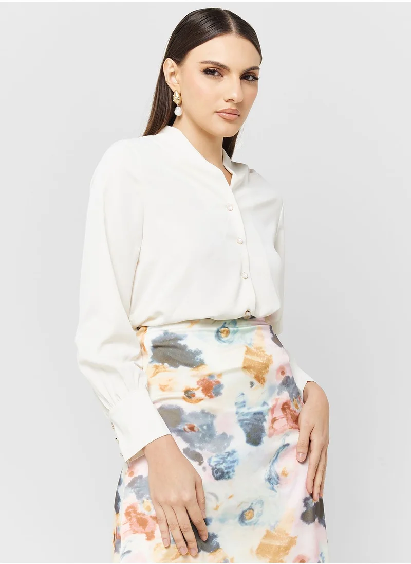 ELLA Ruched Detail Button Down Top