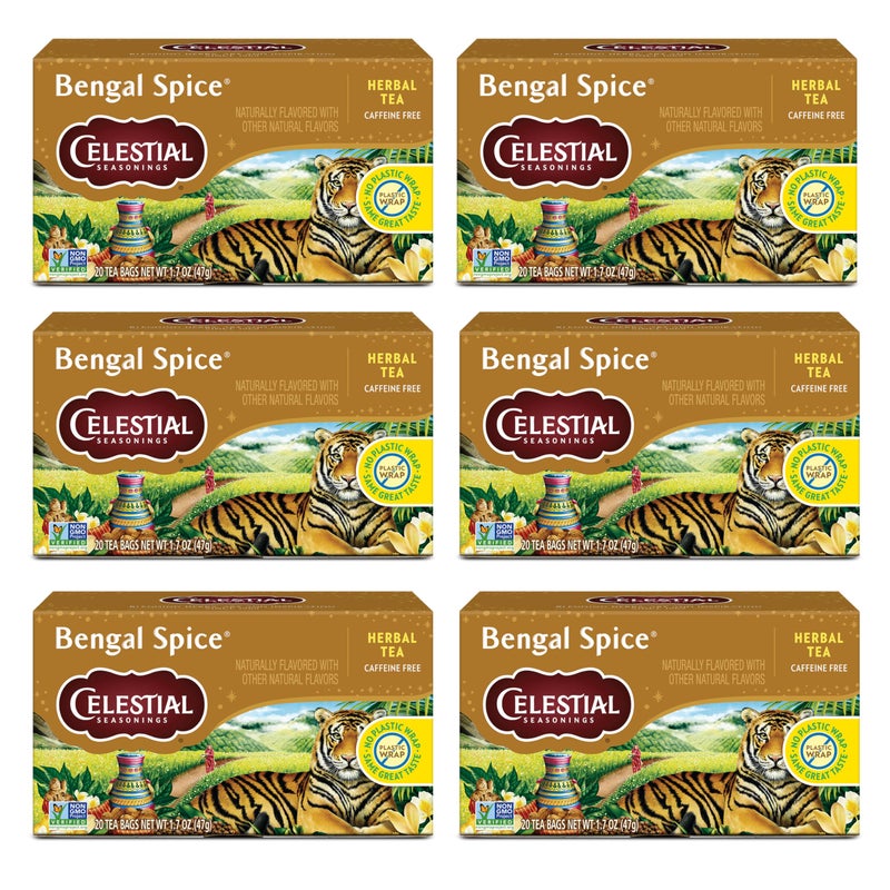 Celestial Seasonings Bengal Spice Herbal Tea, Caffeine Free, 20 Tea Bags Box (Pack of 6) - Image 1