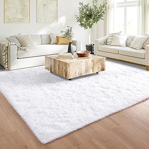 ISEAU Fluffy Rug Carpets Soft Shaggy Area Rugs Indoor Floor Mats for Kids Room Fuzzy Carpet Comfy Cute Nursery Mat Bedside Rug for Boys Girls Bedroom Living Room Home Decor Mat 6ft x 9ft White