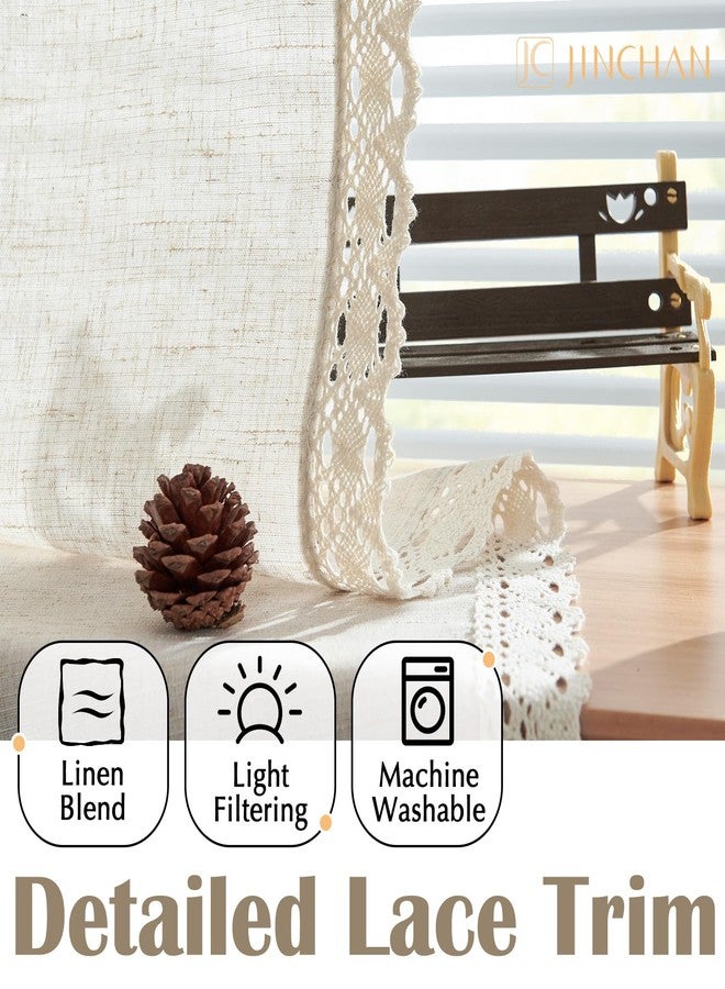 jinchan Linen Curtains for Living Room Bedroom Light Filtering Semi Sheer Curtains Boho Farmhouse French Country Cottage Core Decor Window Drapes Back Tab 84 Inch Length Laced Beige - Image 4