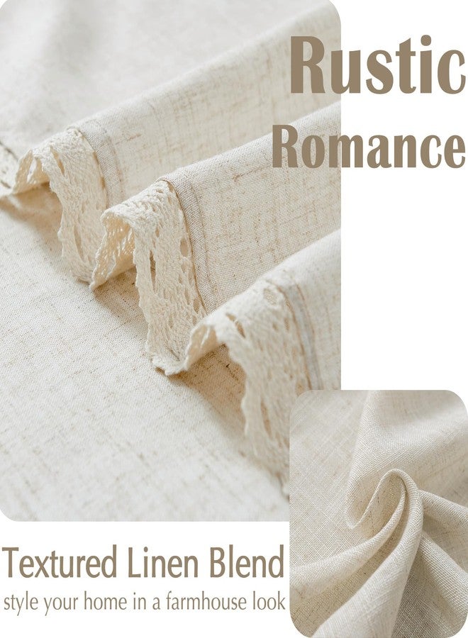 jinchan Linen Curtains for Living Room Bedroom Light Filtering Semi Sheer Curtains Boho Farmhouse French Country Cottage Core Decor Window Drapes Back Tab 84 Inch Length Laced Beige - Image 5
