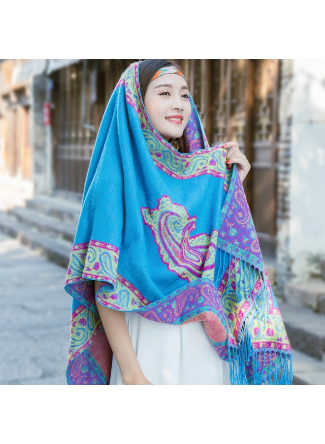 Autumn And Winter New Imitation Cashmere Cashew Flower Scarf Thickened Warm Tassel Shawl Ethnic Style Outwear Slit Blanket