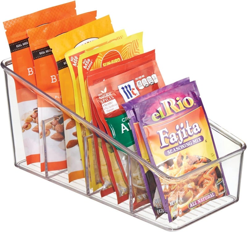 mDesign Large Plastic Food Packet Organizer Caddy for Fridge or Freezer- Storage for Kitchen, Pantry, Cabinet, Countertop - Spice Pouches, Dressing Mixes, Hot Chocolate, Rice, Taco Seasoning - Clear - Image 1