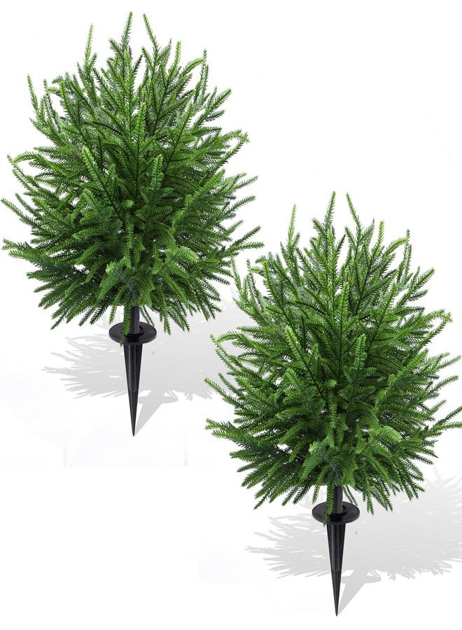 ENVEN Artificial Topiary Norfolk Island Pine Stakes 24" Real Touch Faux Evergreen Branches UV Resistant Plastic Greenery Potted Plant Fillers for Outdoor Garden Patio Porch Gravestone Decoration - Image 1