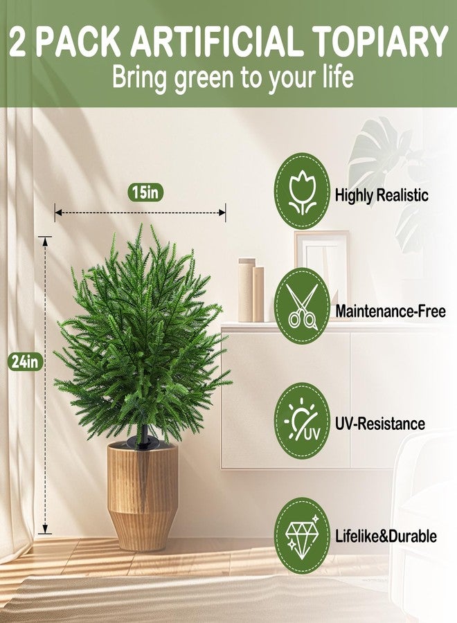 ENVEN Artificial Topiary Norfolk Island Pine Stakes 24" Real Touch Faux Evergreen Branches UV Resistant Plastic Greenery Potted Plant Fillers for Outdoor Garden Patio Porch Gravestone Decoration - Image 5
