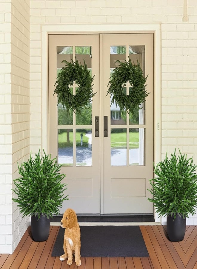 ENVEN Artificial Topiary Norfolk Island Pine Stakes 24" Real Touch Faux Evergreen Branches UV Resistant Plastic Greenery Potted Plant Fillers for Outdoor Garden Patio Porch Gravestone Decoration - Image 2