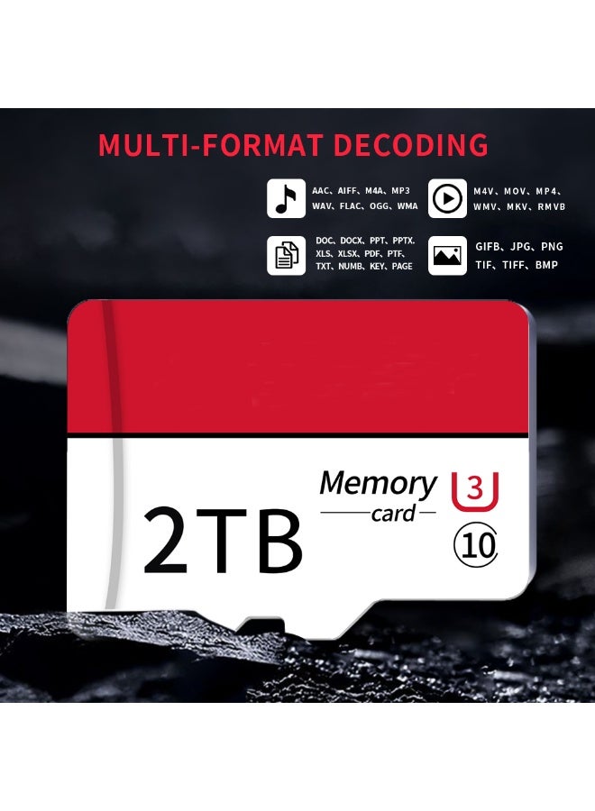 بطاقة SD ميكرو 2TB بطاقة الذاكرة SD بطاقة TF فئة 10 بطاقة SD نقل عالية السرعة مع محول لكاميرات داش وكاميرات العمل وكاميرات المراقبة والأمن - Image 4