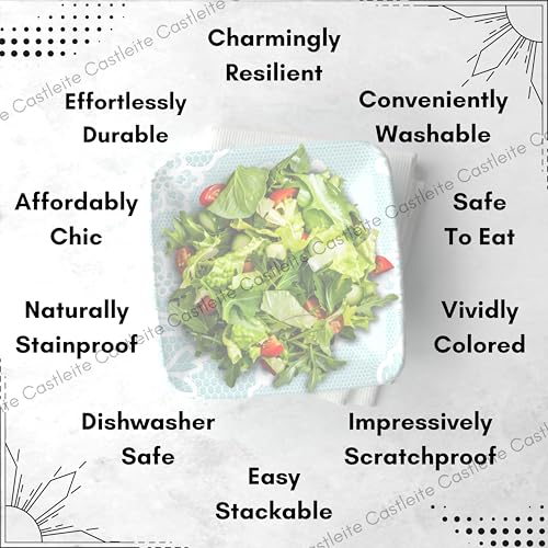 Castleite Bliss Melamine Quarter Plates Set of 6 - Size 7', Non Breakable, Square Designer Plate for Serving Snacks, Breakfast, Lunch or Dinner at Home, Kitchen, or Café, Stainless (Ocean's Eleven) - Image 3