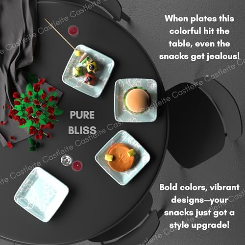 Castleite Bliss Melamine Quarter Plates Set of 6 - Size 7', Non Breakable, Square Designer Plate for Serving Snacks, Breakfast, Lunch or Dinner at Home, Kitchen, or Café, Stainless (Ocean's Eleven) - Image 5