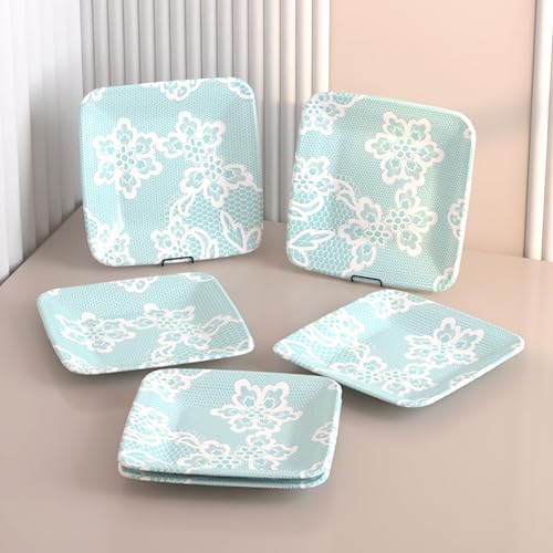 Castleite Bliss Melamine Quarter Plates Set of 6 - Size 7', Non Breakable, Square Designer Plate for Serving Snacks, Breakfast, Lunch or Dinner at Home, Kitchen, or Café, Stainless (Ocean's Eleven) - Image 1
