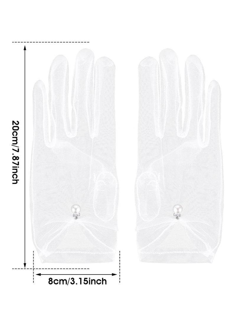 Stylish Lace Pearl Bridal Gloves Short Wedding Wrist Gloves for Parties Prom and Special Occasions  - Image 5