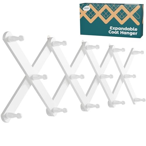 OROPY Wood Accordion Wall Hanger, Expandable Coat Rack Wall Mount with 14 Pegs, Expanding Hat Rack for Wall White - Image 2