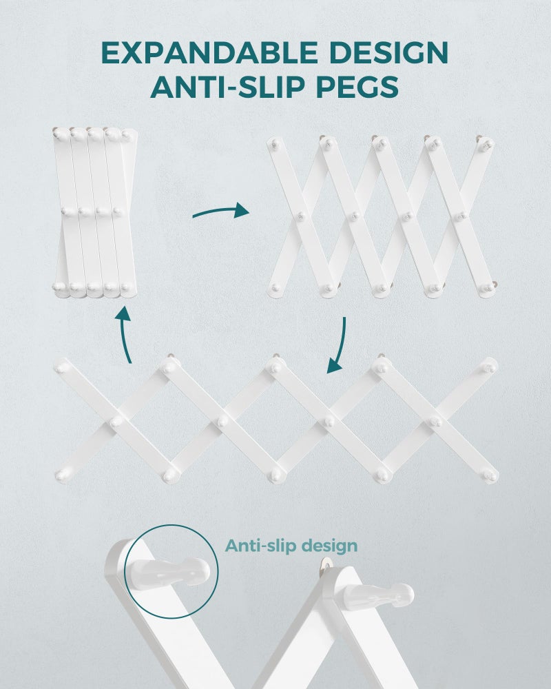 OROPY Wood Accordion Wall Hanger, Expandable Coat Rack Wall Mount with 14 Pegs, Expanding Hat Rack for Wall White - Image 4