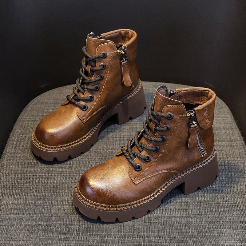 2026 New Trendy Autumn Leather Martin Boots for Women, Thick-Soled, British Style Short Boots, Spring and Autumn Slim Boots - Image 3
