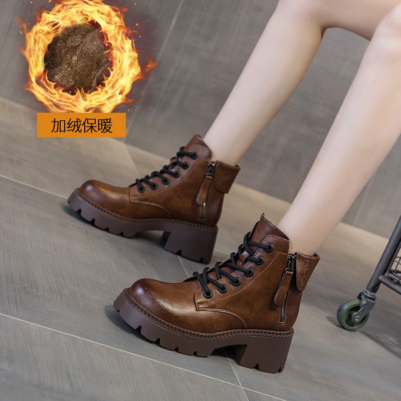 2026 New Trendy Autumn Leather Martin Boots for Women, Thick-Soled, British Style Short Boots, Spring and Autumn Slim Boots - Image 1