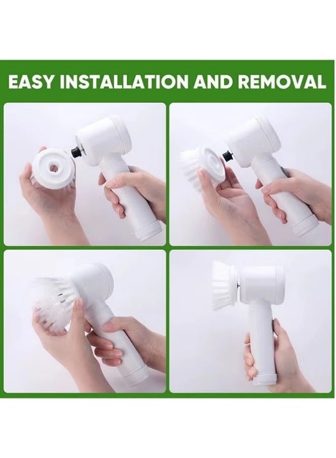 Electric Spin Scrubber,  Household Cleaning Tools, Portable Rechargeable Cleaning Brush with 5 Replaceable Brush Heads, Cordless Handheld for Bathroom/Kitchen/Dish/Tub /Floor/Tile/Glass(White) - Image 3