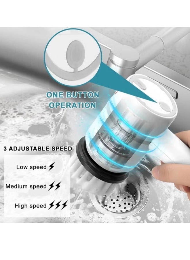 Electric Spin Scrubber,  Household Cleaning Tools, Portable Rechargeable Cleaning Brush with 5 Replaceable Brush Heads, Cordless Handheld for Bathroom/Kitchen/Dish/Tub /Floor/Tile/Glass(White) - Image 5