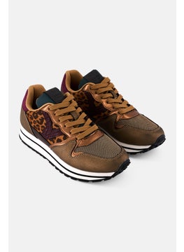 Victoria Women Animal Print Lace Up Casual Shoes, Brown  - Image 1