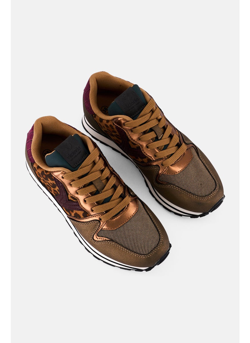 Victoria - Women Animal Print Lace Up Casual Shoes, Brown - Image 1