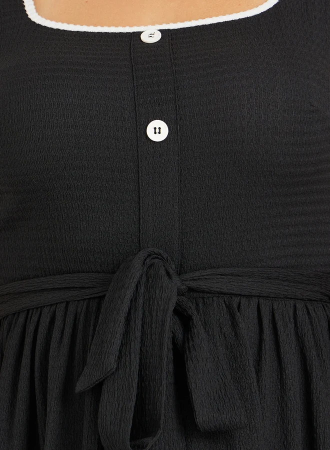 Styli Belted Textured Midi Dress