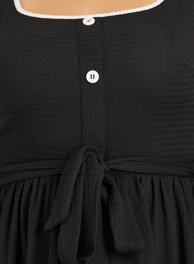 Styli Plus Size Textured Strappy Midi Dress with Tie-Up Belt Detail - Image 4