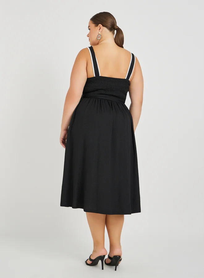 Styli Belted Textured Midi Dress