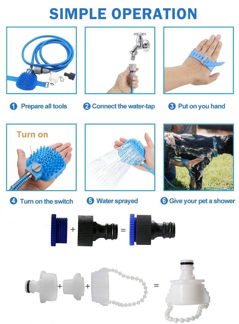POODLES Pet Bathing Tool Shower Sprayer and Scrubber Handheld Massage Hose Pipe and 2 Faucet for Pet 7.5 ft - Image 5