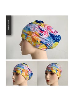 Factory wholesale pleated cloth swimming cap enlarged head circumference long hair ear protection swimming hot spring unisex swimming cap Floating flower