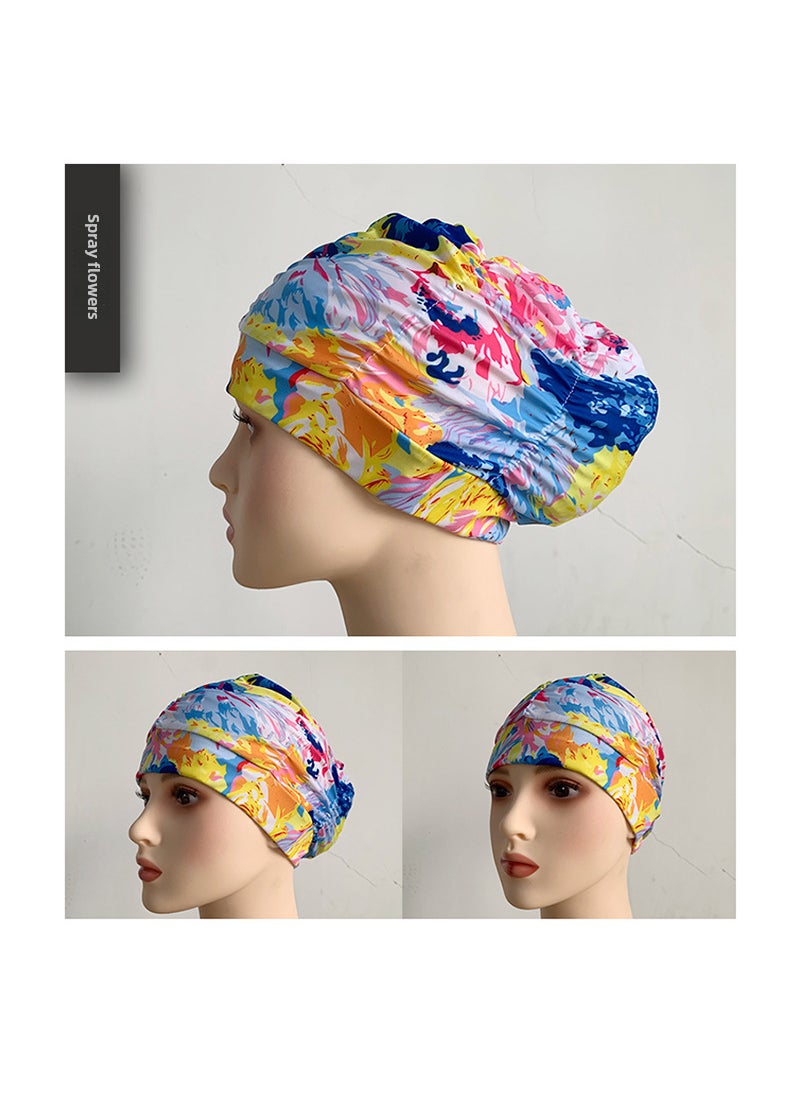 Generic - Factory wholesale pleated cloth swimming cap enlarged head circumference long hair ear protection swimming hot spring unisex swimming cap Floating flower - Image 1