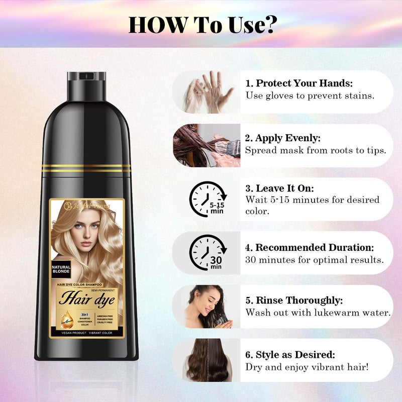 Joyful Young Hair Dye Shampoo 3-in-1, Natural Blonde Semi-Permanent Gray Hair Coverage, Color Depositing Shampoo for Women & Men, Vegan, Ammonia-Free - Image 4