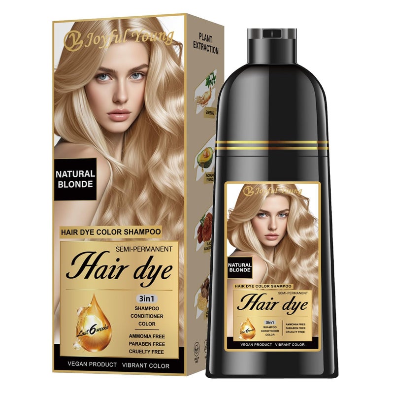 Joyful Young Hair Dye Shampoo 3-in-1, Natural Blonde Semi-Permanent Gray Hair Coverage, Color Depositing Shampoo for Women & Men, Vegan, Ammonia-Free - Image 1