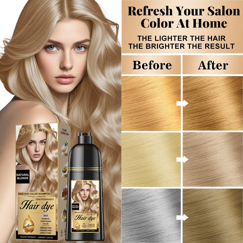 Joyful Young Hair Dye Shampoo 3-in-1, Natural Blonde Semi-Permanent Gray Hair Coverage, Color Depositing Shampoo for Women & Men, Vegan, Ammonia-Free - Image 3