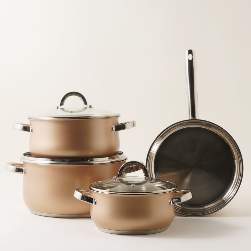 Alberto 7pcs stainless steel cookware set, gold - Image 1