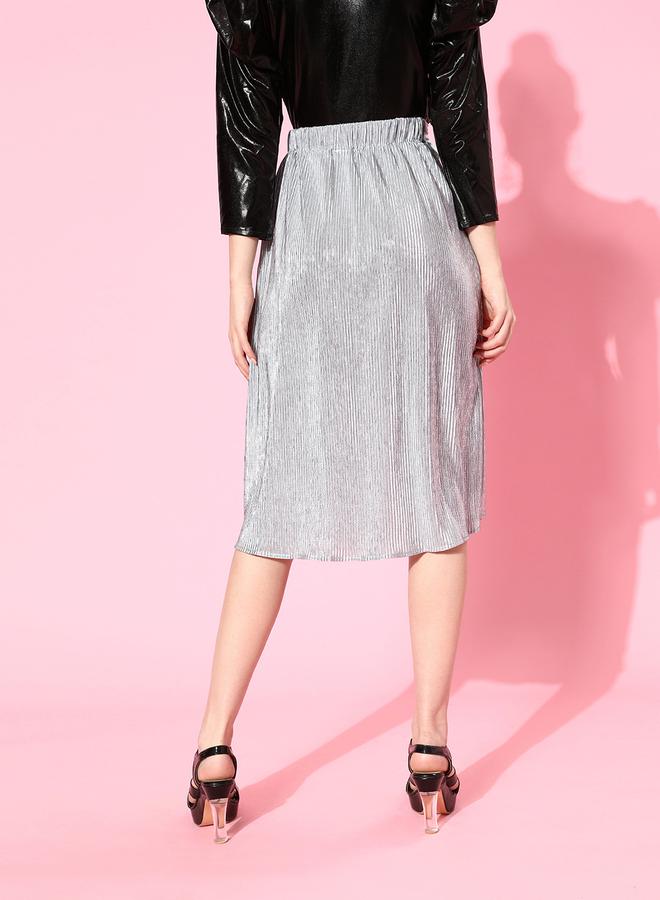 Athena Metallic Look Textured Midi Skirt - Image 3