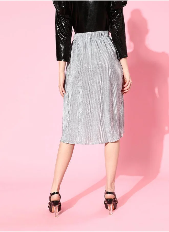 Athena Metallic Look Textured Midi Skirt by Styli